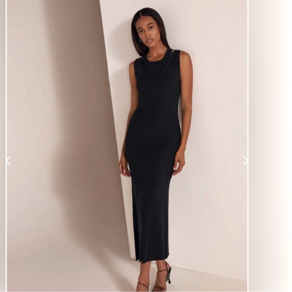 Favorite Daughter Black Gemini Dress Small Black Sleeveless Midi Ribbed Dress